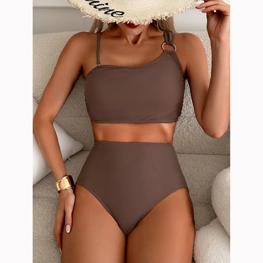 Traje de baño de dos piezas moldeador de cintura alta